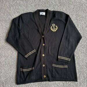 Bay Point Threads women's black cardigan sweater w/gold trim glitter, size Large